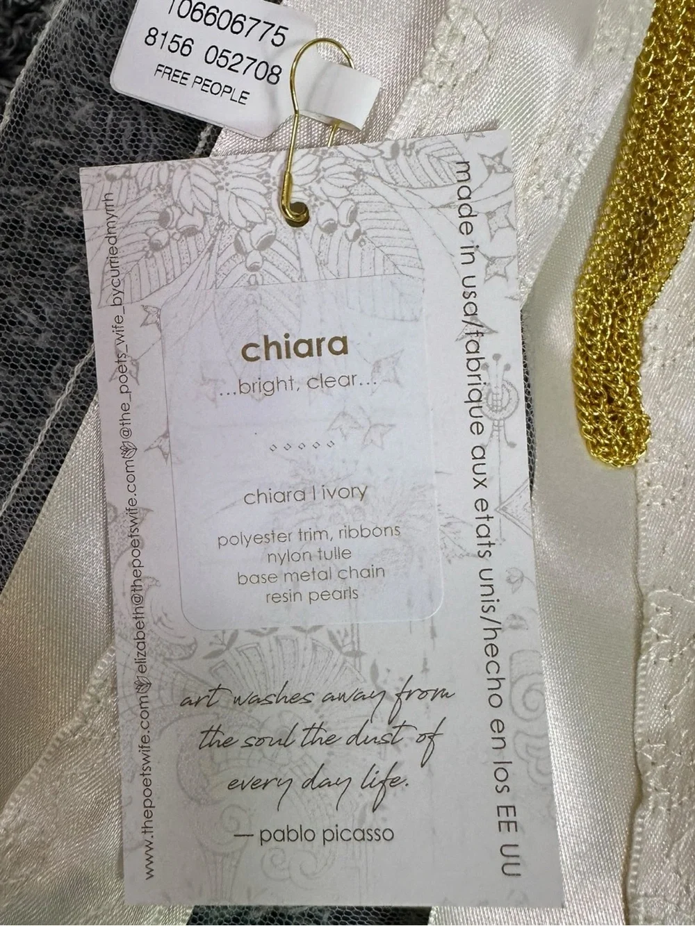 Free People Curried Myrrh Chiara Rosette Clip Ivory NWT Ethereal Victorian Bride